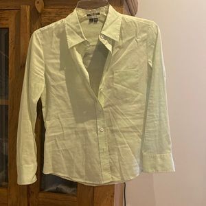 Theory, light fabric, fitted button down shirt, beautiful light green
